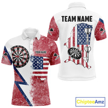 Load image into Gallery viewer, Personalized Grunge American Flag Men&#39;s Dart Shirts Custom Patriotic Darts Team Jersey |White TDM4906