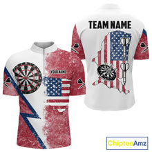 Load image into Gallery viewer, Personalized Grunge American Flag Men&#39;s Dart Shirts Custom Patriotic Darts Team Jersey |White TDM4906