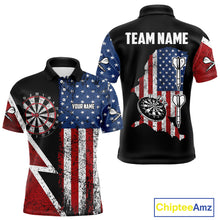 Load image into Gallery viewer, Personalized Grunge American Flag Men&#39;s Dart Shirts Custom Patriotic Darts Team Jersey Polo &amp; 1/4 Zip TDM4907