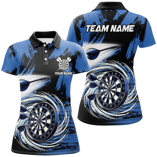 Funny Blue Swirling Darts Board Custom Dart Polo & 1/4 Zip For Women, Cool Darts Shirts Team Jerseys TDM2879