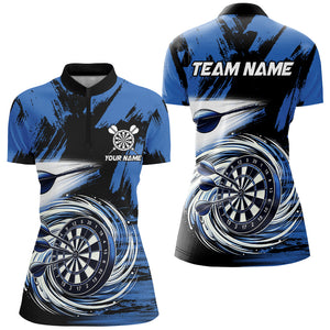 Funny Blue Swirling Darts Board Custom Dart Polo & 1/4 Zip For Women, Cool Darts Shirts Team Jerseys TDM2879