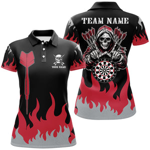 Personalized Dart Arrow And Flame Pattern Custom Women Dart Shirts, Death Skeleton Scary Dart Jerseys TDM2884