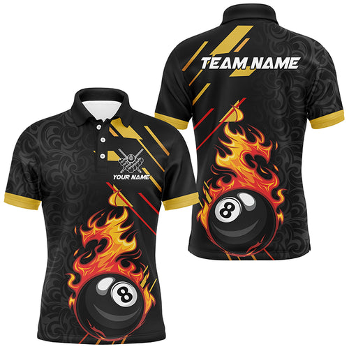 Funny 8 Ball Pool Flame Billiard Jerseys Custom Polo & 1/4 Zip For Men, Billiard Team Shirts TDM2886