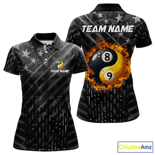 Black US Flag Ying And Yang 8 Ball & 9 Ball Custom Billiard Shirts For Women Funny Billiard Jerseys  TDM3357