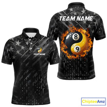 Load image into Gallery viewer, Black US Flag Ying And Yang 8 Ball &amp; 9 Ball Custom Billiard Shirts For Men Funny Billiard Jerseys  TDM3357