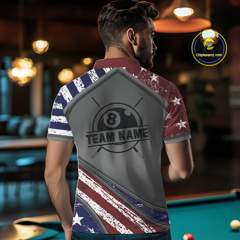 Personalized American Flag 8 Ball Billiard Shirt For Men Custom Patriotic Pool Team Jersey TDM5607