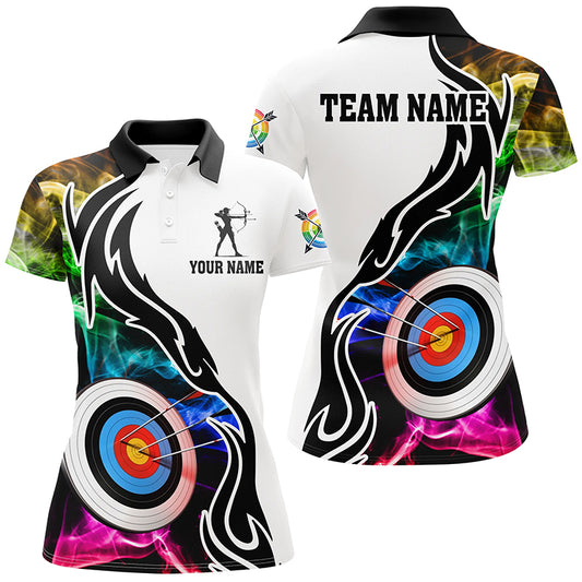 Personalized Archery 3d Target Multicolor Smoke Women Polo Shirts Best Custom Archery Apparel TDM1023