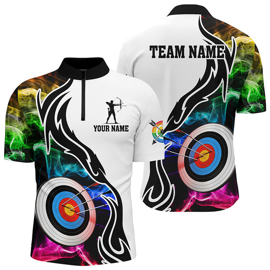 Personalized Archery 3d Target Multicolor Smoke Men Quarter-Zip Shirts, Archery Apparel TDM1023