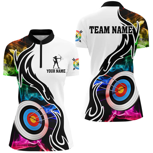 Personalized Archery 3d Target Multicolor Smoke Women Quarter-Zip Shirts, Archery Apparel TDM1023