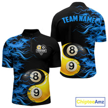 Load image into Gallery viewer, Blue Flaming 8 &amp; 9 Ball Yin-Yang Billiard Shirt For Men Custom Pool Team Jersey Polo &amp; 1/4 Zip TDM5984