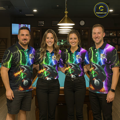Colorful Lightning Shark 8 & 9 Ball Billiard Shirt For Men Custom Pool Team Jersey Polo & 1/4 Zip TDM5985