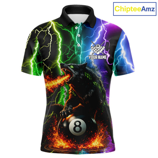 Colorful Lightning 8 Ball Wolf Billiard Shirt For Men Custom Pool Team Jersey Polo & 1/4 Zip TDM5987