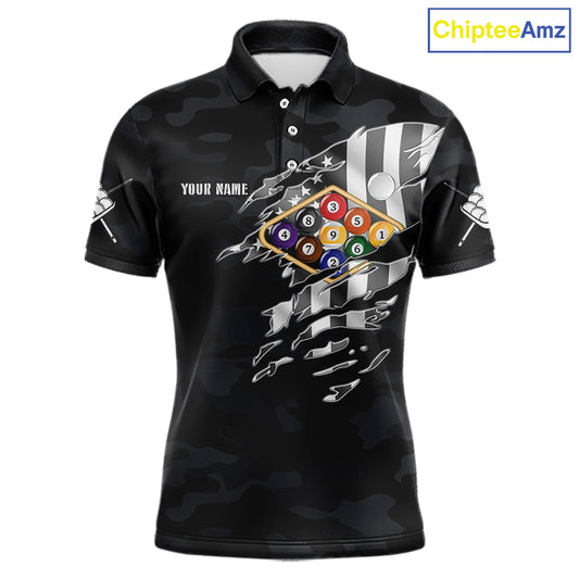 Personalized Camouflage US Flag Billiard Shirt For Men, 9 Ball Pool Team Jersey Polo & 1/4 Zip TDM5992
