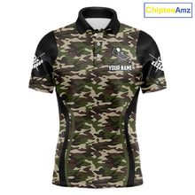 Load image into Gallery viewer, Personalized Green Camo Skull Billiard Shirt For Men, 8 Ball Billiard Team Jersey Polo &amp; 1/4 Zip TDM5993