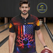 Load image into Gallery viewer, Custom Neon American Flag Bowling Shirt For Men, Patriotic Bowling Team Jersey Polo &amp; 1/4 Zip TDM6221
