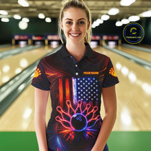 Load image into Gallery viewer, Custom Neon American Flag Bowling Shirt For Women, Patriotic Bowling Team Jersey Polo &amp; 1/4 Zip TDM6221