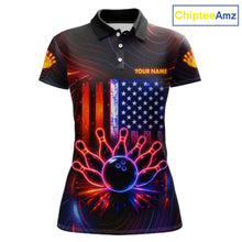 Load image into Gallery viewer, Custom Neon American Flag Bowling Shirt For Women, Patriotic Bowling Team Jersey Polo &amp; 1/4 Zip TDM6221