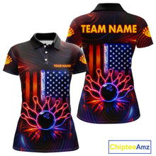 Load image into Gallery viewer, Custom Neon American Flag Bowling Shirt For Women, Patriotic Bowling Team Jersey Polo &amp; 1/4 Zip TDM6221