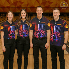 Load image into Gallery viewer, Custom Neon American Flag Bowling Shirt For Women, Patriotic Bowling Team Jersey Polo &amp; 1/4 Zip TDM6221
