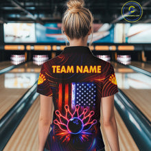 Load image into Gallery viewer, Custom Neon American Flag Bowling Shirt For Women, Patriotic Bowling Team Jersey Polo &amp; 1/4 Zip TDM6221