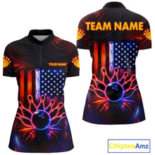 Load image into Gallery viewer, Custom Neon American Flag Bowling Shirt For Women, Patriotic Bowling Team Jersey Polo &amp; 1/4 Zip TDM6221