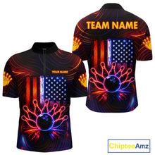 Load image into Gallery viewer, Custom Neon American Flag Bowling Shirt For Men, Patriotic Bowling Team Jersey Polo &amp; 1/4 Zip TDM6221