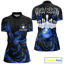 Load image into Gallery viewer, Black and blue phoenix wings bowling quarter zip shirt for women.