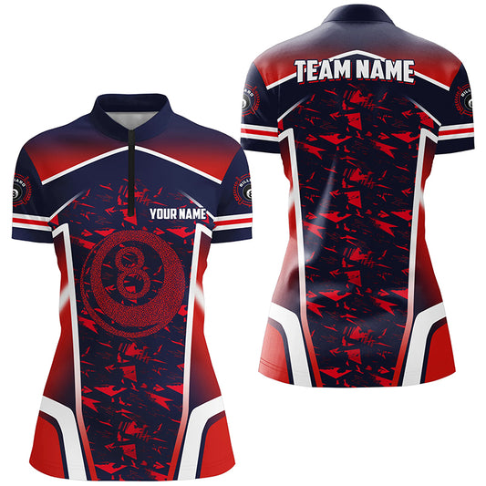 Personalized Name Red 8 Ball Pool Abstract 3D Billiard Shirts For Women Team League Billiard Jerseys TDM2145