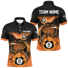 Load image into Gallery viewer, Orange Grim Reaper Flame 8 Ball Pool Billiard Shirts For Men Custom Billiard League Team Jerseys TDM2648