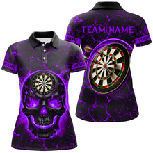 Load image into Gallery viewer, Personalized Fire Flame Skull Magma Pattern Women Dart Shirts, Dart League Shirt Team Jersey |Purple TDM3116