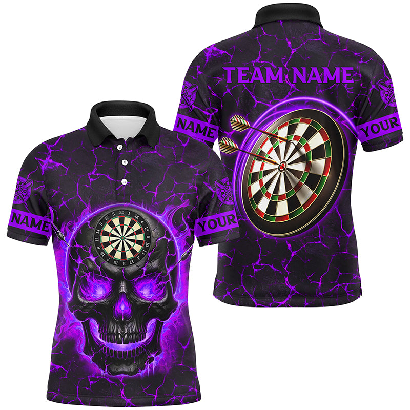 Personalized Fire Flame Skull Magma Pattern Men Dart Shirts, Dart League Shirt Team Jersey |Purple TDM3116