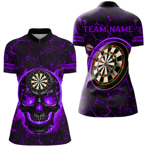 Personalized Fire Flame Skull Magma Pattern Women Dart Shirts, Dart League Shirt Team Jersey |Purple TDM3116