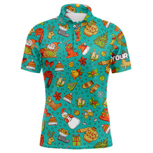 Load image into Gallery viewer, Funny Turquoise Christmas Pattern Men Golf Polo Shirts Custom Christmas Presents For A Golfer TDM3120