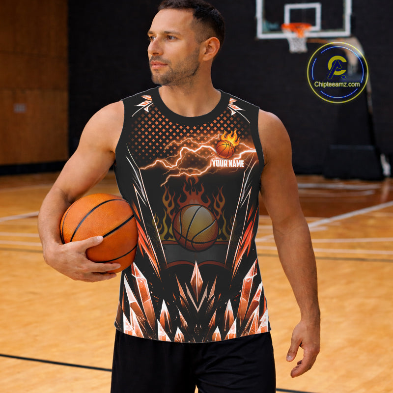 Orange Icy Lightning Basketball Shirt Custom Name And Number Basketball Jerseys For Team TDM5630