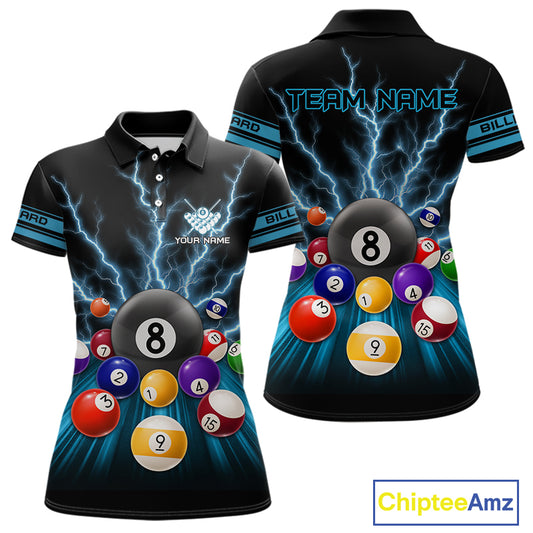 Blue Glowing Electric Billiard Shirts For Women Custom Billiard Jersey Team Polo & Quarter Zip TDM3818