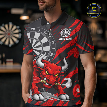 Black And Red Funny Bull Darts Shirt For Men Custom Darts Team Jersey Polo & Quarter Zip Shirt TDM6237
