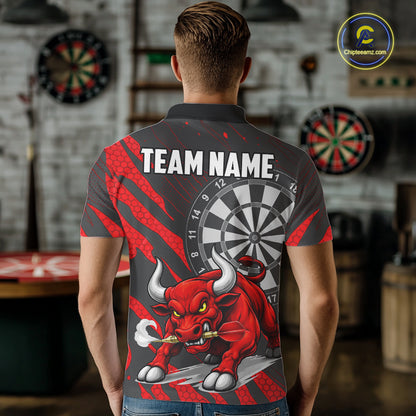 Black And Red Funny Bull Darts Shirt For Men Custom Darts Team Jersey Polo & Quarter Zip Shirt TDM6237