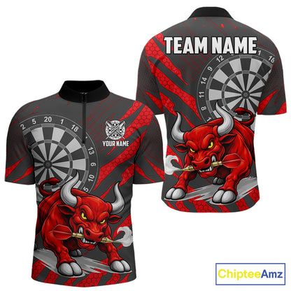 Black And Red Funny Bull Darts Shirt For Men Custom Darts Team Jersey Polo & Quarter Zip Shirt TDM6237