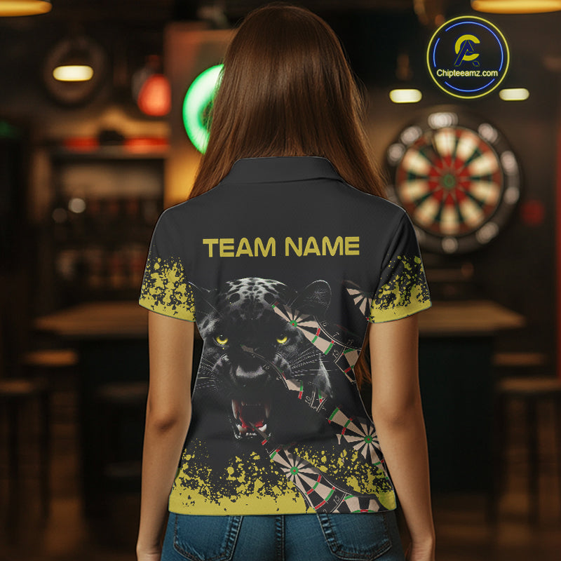 Grunge Black Yellow Panther Dart Shirt For Women Custom Dart Jersey Team Polo & Quarter Zip TDM4484