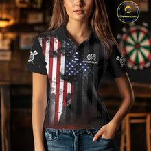 Load image into Gallery viewer, Personalized American Flag Patriotic Darts Shirt For Women Custom Darts Jersey Team Polo &amp; 1/4 Zip TDM4922