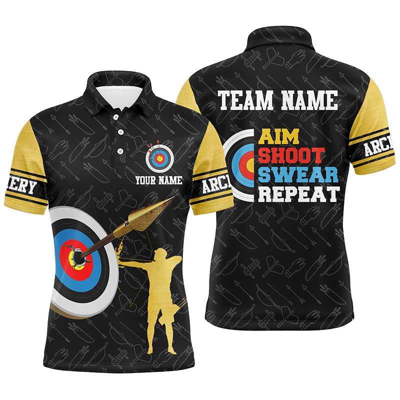 Aim Shoot Swear Repeat Archery 3d Target Custom Name Men Polo Shirts Custom Archery Team Shirts TDM0477