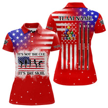 Load image into Gallery viewer, It&#39;s Not The Cue It&#39;s The Skill Custom American Flag Women Billiard Shirt Funny Billiard Jersey |Red TDM3121