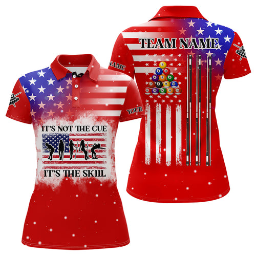 It's Not The Cue It's The Skill Custom American Flag Women Billiard Shirt Funny Billiard Jersey |Red TDM3121