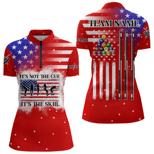 It's Not The Cue It's The Skill Custom American Flag Women Billiard Shirt Funny Billiard Jersey |Red TDM3121