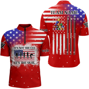 It's Not The Cue It's The Skill Custom American Flag Men Billiard Shirt Funny Billiard Jersey |Red TDM3121