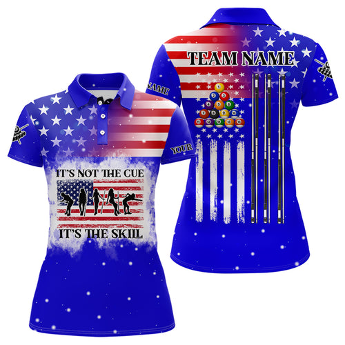 It's Not The Cue It's The Skill Custom US Flag Women Billiard Shirts Patriotic Billiard Jersey |Blue TDM3122