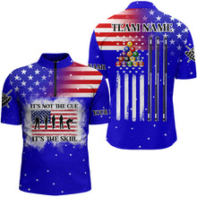 Load image into Gallery viewer, It&#39;s Not The Cue It&#39;s The Skill Custom US Flag Men Billiard Shirts Patriotic Billiard Jersey |Blue TDM3122