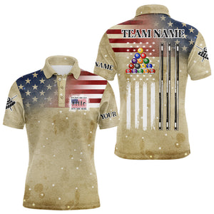 Vintage Gold American Flag Custom Patriotic Billiard Shirts For Men, Funny Saying Billiard Jerseys TDM3123