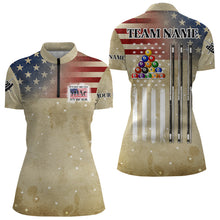 Load image into Gallery viewer, Vintage Gold American Flag Custom Patriotic Billiard Shirts For Women, Funny Saying Billiard Jerseys TDM3123