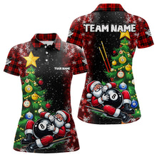 Load image into Gallery viewer, Black And Red Funny Santa Christmas Women Billiard Shirts Custom Christmas Pine Tree Billiard Apparel TDM3129